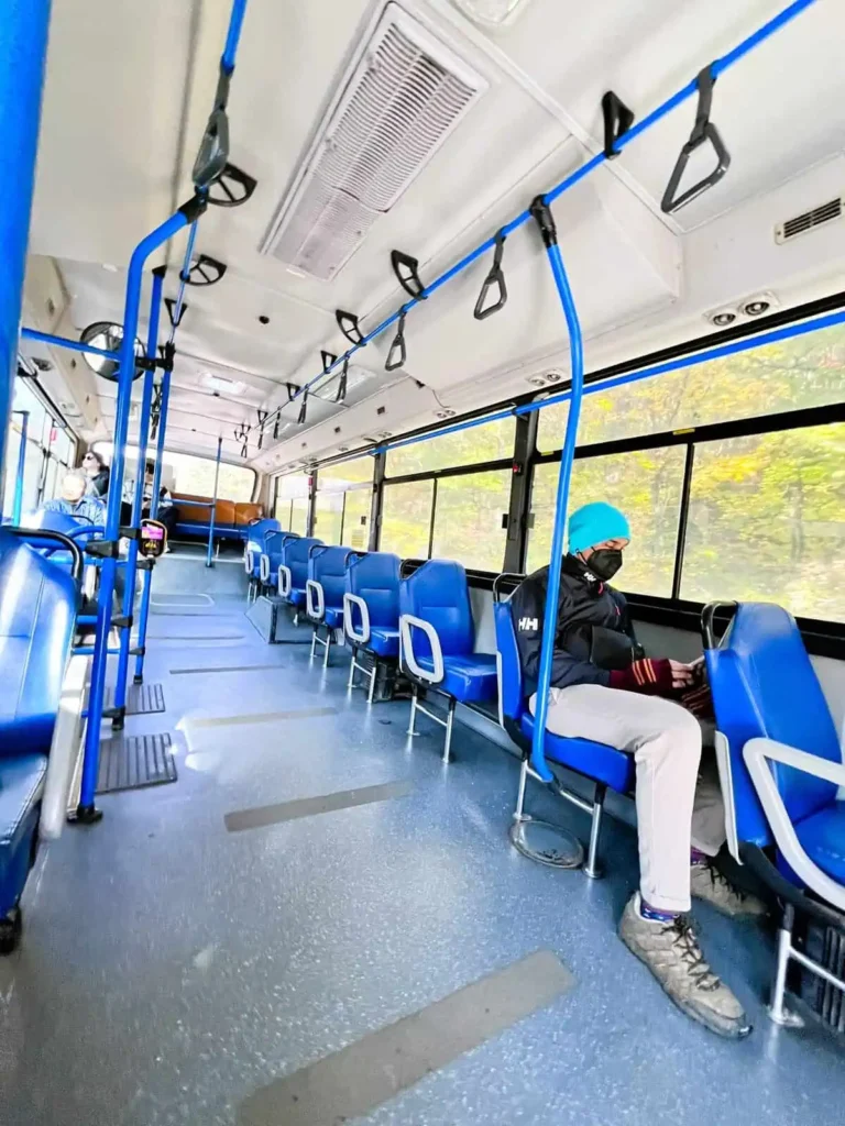 Deeshen inside the bus from Sokcho to Seoraksan National Park, bus # 7 and 7-1