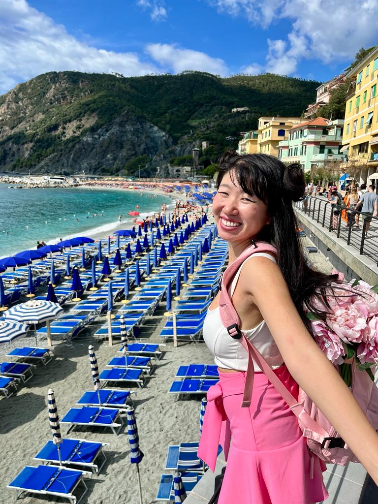 Jade enjoying the scenic beauty of Monterosso al Mare, one of the charming coastal villages in Cinque Terre, Italy.
