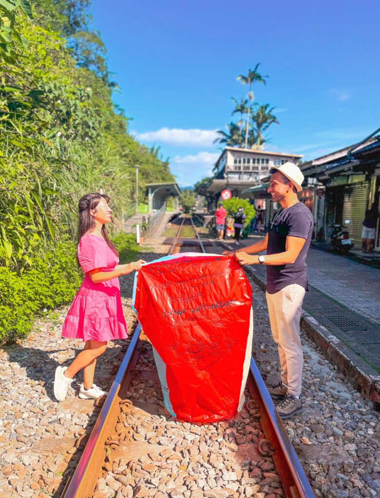 Pingxi Sky Lantern on Railroad Railway Taiwan